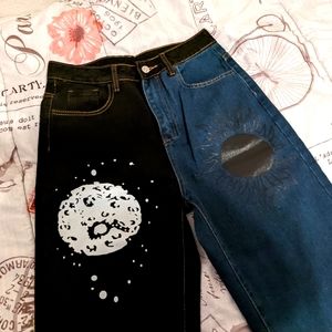Two Tone Sun Moon Denim Jeans